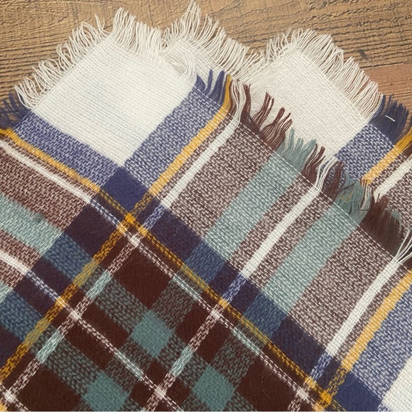 Soft Plaid Scarf in White, Blues, Teal, Burgundy - Picture 3 of 11